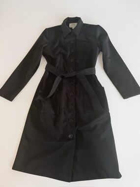 Vintage Mark Edwards Black Belted Coat Made In Canada Size 6